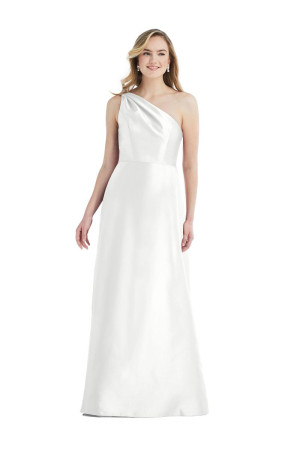 White Alfred Sung D821 Pleated One Shoulder Simple Wedding Gown